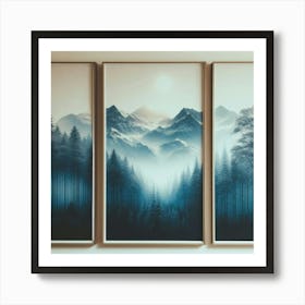 Three Paintings Of Mountains 1 Art Print