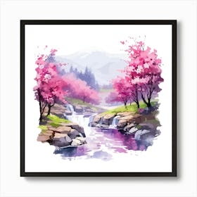 Watercolor Cherry Blossoms Art Print