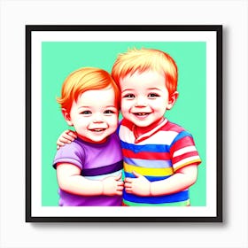 Two Boys Hugging Art Print