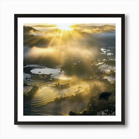 Sunrise Over Rice Terraces 1 Art Print