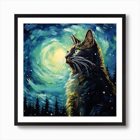 Van Gogh Inspired Cat Art Print Art Print