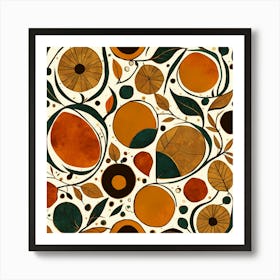 Oranges And Leaves, Floral Pattern, Abstract Piece With Organic Shapes And Earthy Colors art print Art Print