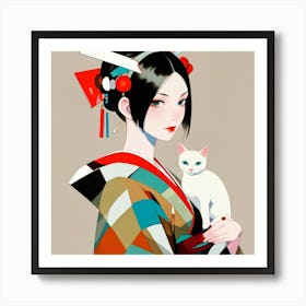 Japanese woman-cat 3 Art Print