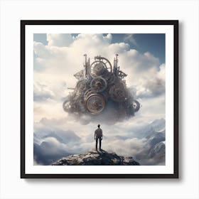 Man Standing On Top Of Cloud In The Style Of Vray Tr  Art Print