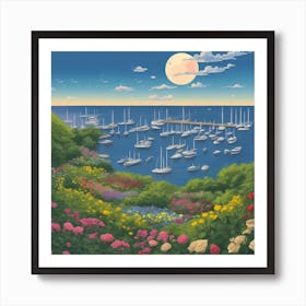 Coastal Maine Botanical Gardens Usa moon light Illustration Art Print 1 Art Print