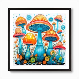Mushrooms In The Garden 1 Art Print