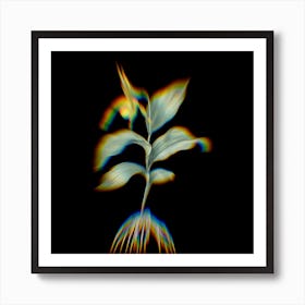 Prism Shift Yellow Lady's Slipper Orchid Botanical Illustration on Black n.0278 Art Print