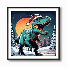 Dinosaur Santa Art Print