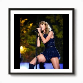 Taylor Swift Singing Into A Microphone At Night Ou (1) Art Print