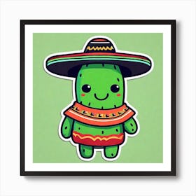 Cactus Wearing Mexican Sombrero And Poncho Sticker 2d Cute Fantasy Dreamy Vector Illustration (97) Art Print