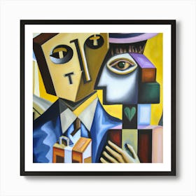 Cubism Oil Painting Of Capitalism And No Love Art Print