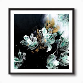 Green And Black Flower Painting Square Art Print