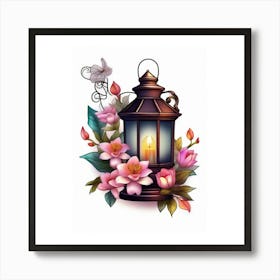 Lantern With Flowers Art Print