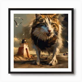 Cat On The Beach Art Print