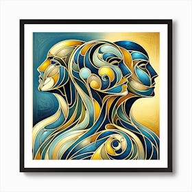 Creative Triple Head Color Illustration Art Print