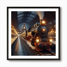 Train Station At Night Art Print