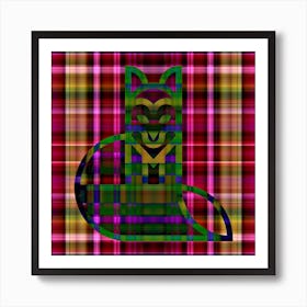 Cat On Plaid Art Print