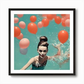 Audrey Hepburn In The Water With Balloons Art Print