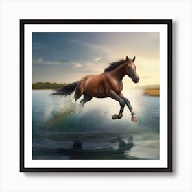 Horse Jumping Over Water Art Print