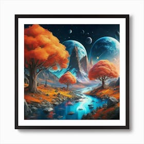 A Picture Of A Fall Landscape With Trees Mountain Art Print