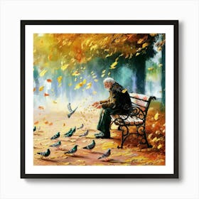 Man And Pigeons Art Print