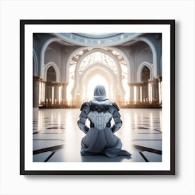 A 3d Dslr Photography Muslim Wearing Futuristic Digital Armor Suit , Praying Towards Masjid Al Haram, House Of God Award Winning Photography From The Year 8045(4) Art Print