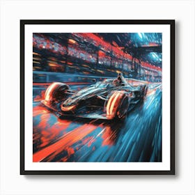 Racing Car At Night Art Art Print