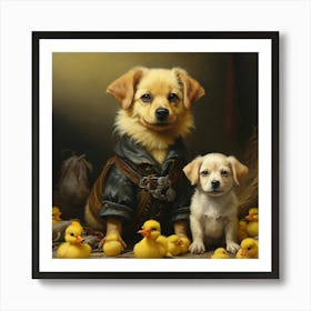 Dog And Ducks Art Print