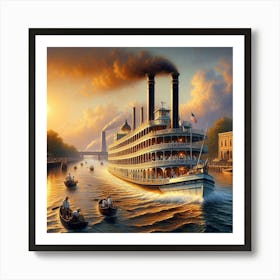 Steamboat Ride At Sunset Art Print