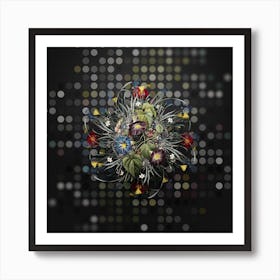 Vintage Morning Glory Flower Wreath on Dot Bokeh Pattern Art Print