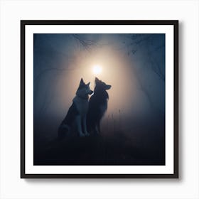 Two Dogs In The Forest Art Print