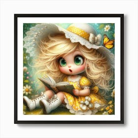 Little Girl Reading A Book 1 Art Print