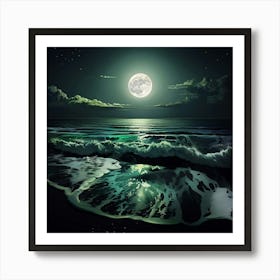 Full Moon Over The Ocean Art Print