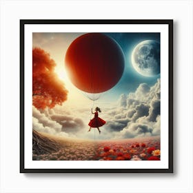 Girl Flying A Hot Air Balloon Art Print