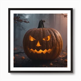 Halloween Pumpkin In The Forest Art Print