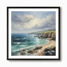 Ocean Meeting The Cliffs By The Sand Art Print