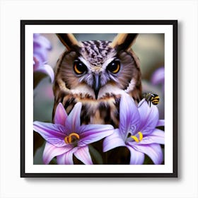 Owl With Flowers 20 Art Print