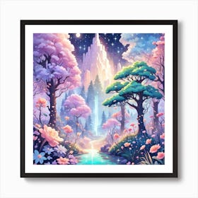 A Fantasy Forest With Twinkling Stars In Pastel Tone Square Composition 355 Art Print