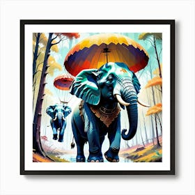 Elephants In The Forest Art Print