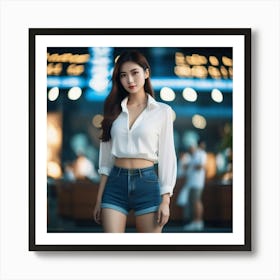 beautiful Asian Girl In Denim Shorts Art Print