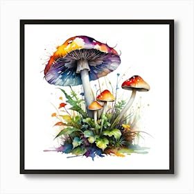 Mushrooms And Flowers 1 Art Print