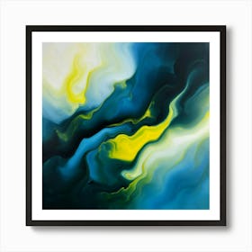 A Colorful Abstract Painting Swirls Of Blues Gr (1) Art Print