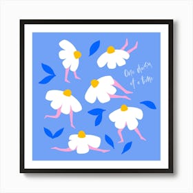 Whimsy Self Love Fitness Floral Pun 'One Daisy at a Time' - Royal Blue Art Print