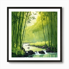 A Stream In A Bamboo Forest At Sun Rise Square Composition 373 Art Print