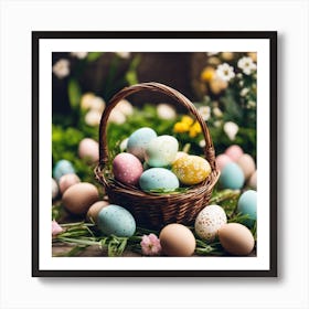 Easter Eggs In A Basket Art Print