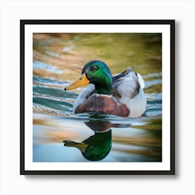 Firefly Colorful Mallard Swimming In Serene Duck Pond 23439 (1) Art Print