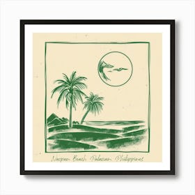 Nacpan Beach, Palawan, Philippines Green Line Art Illustration Art Print