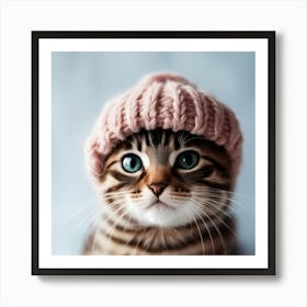 Cute Kitten In Knitted Hat 1 Art Print