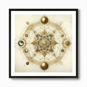 Alchemical Metamorphosis Circle With Forms Gold And Grey Illustration Art Print