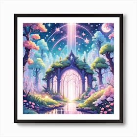 A Fantasy Forest With Twinkling Stars In Pastel Tone Square Composition 84 Art Print